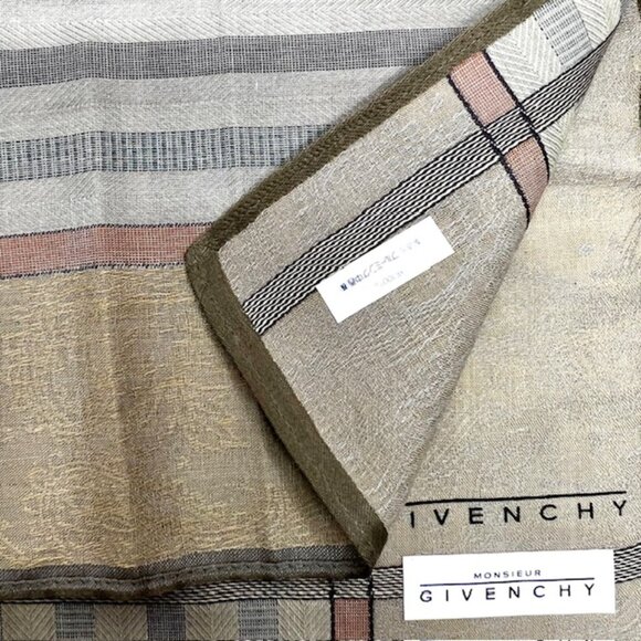 New Ta on GIVENCHY Men Handkerchief 18" Silk Cotton Olive green brown stripe(97) - Picture 7 of 7